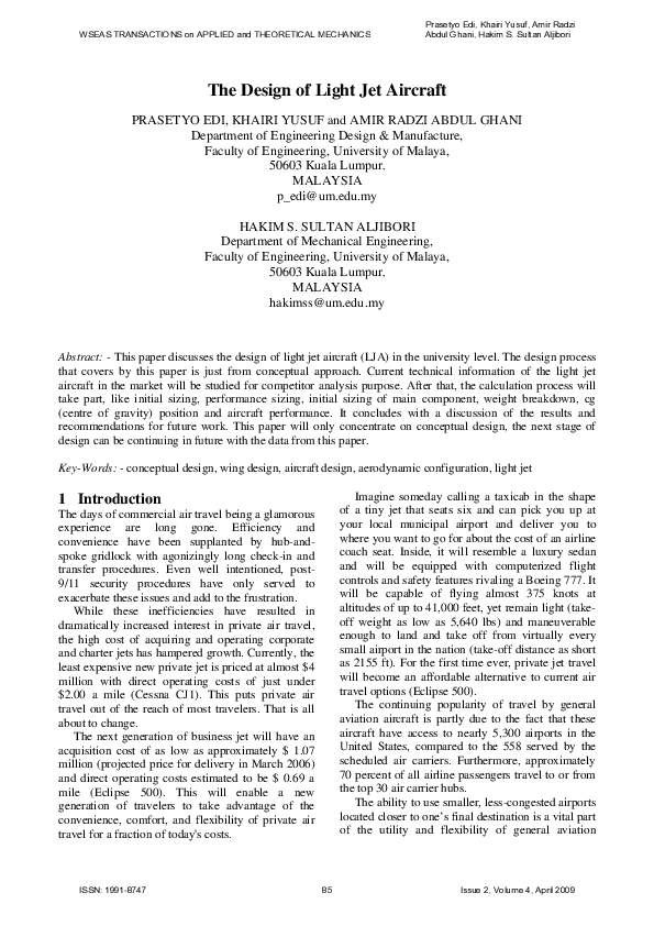 (PDF) The Design of Light Jet Aircraft