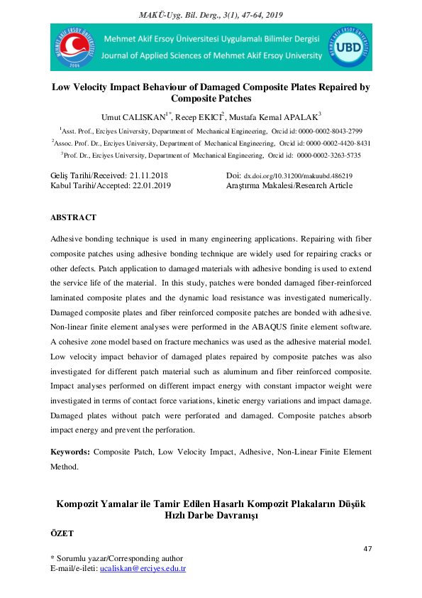 (PDF) Low Velocity Impact Behaviour of Damaged Composite Plates ...