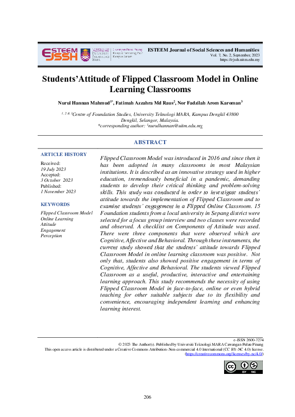 (PDF) Students' Attitude of Flipped Classroom Model in Online Learning ...