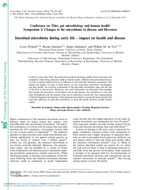 (PDF) Intestinal microbiota during early life – impact on health and ...