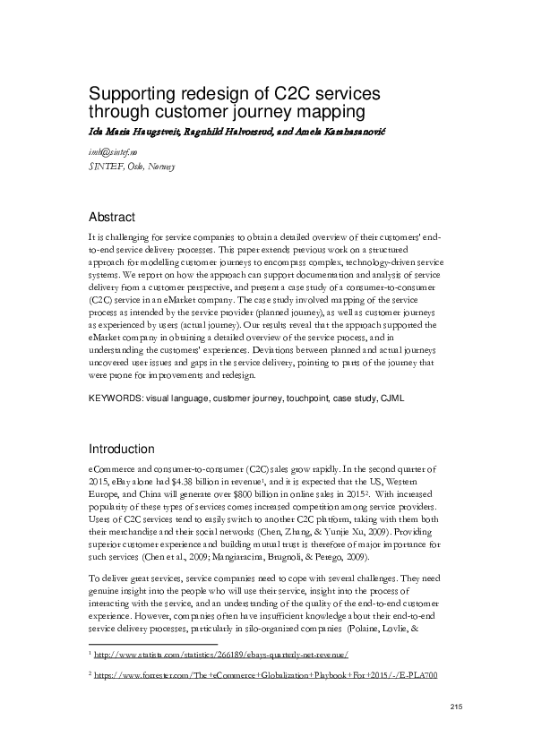 (PDF) Supporting Redesign of C2C Services Through Customer Journey Mapping