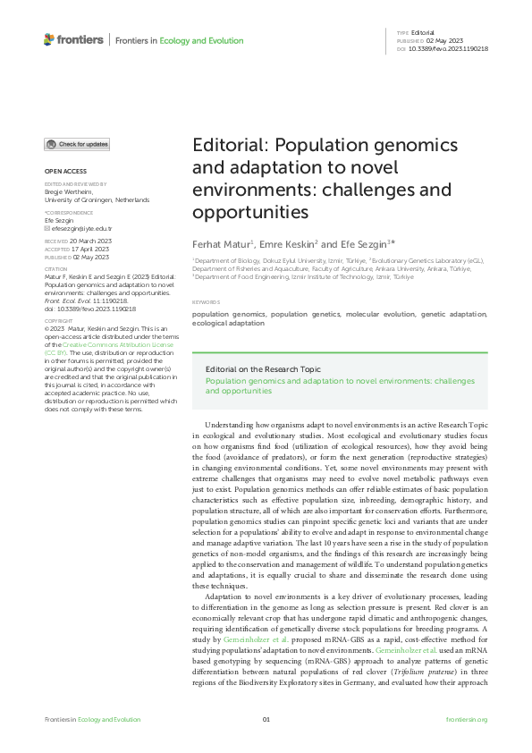 (PDF) Editorial: Population genomics and adaptation to novel ...