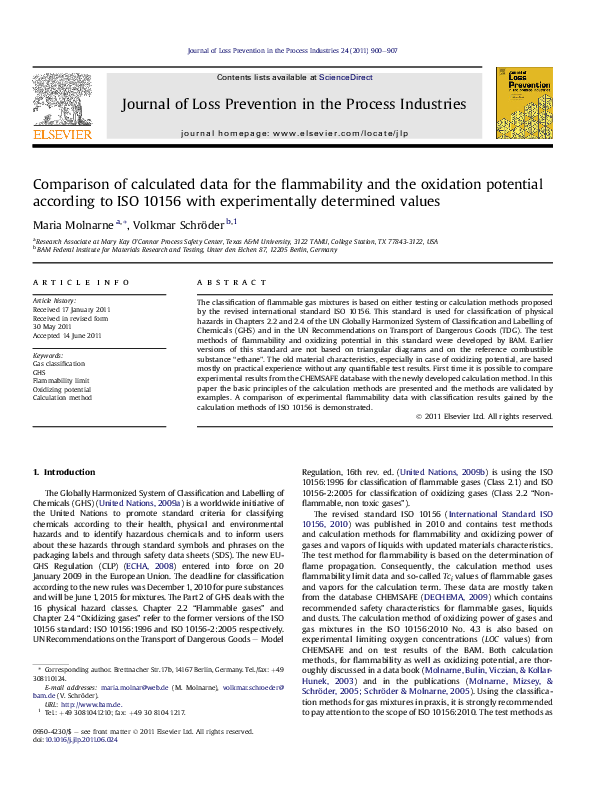 (PDF) Comparison of calculated data for the flammability and the ...