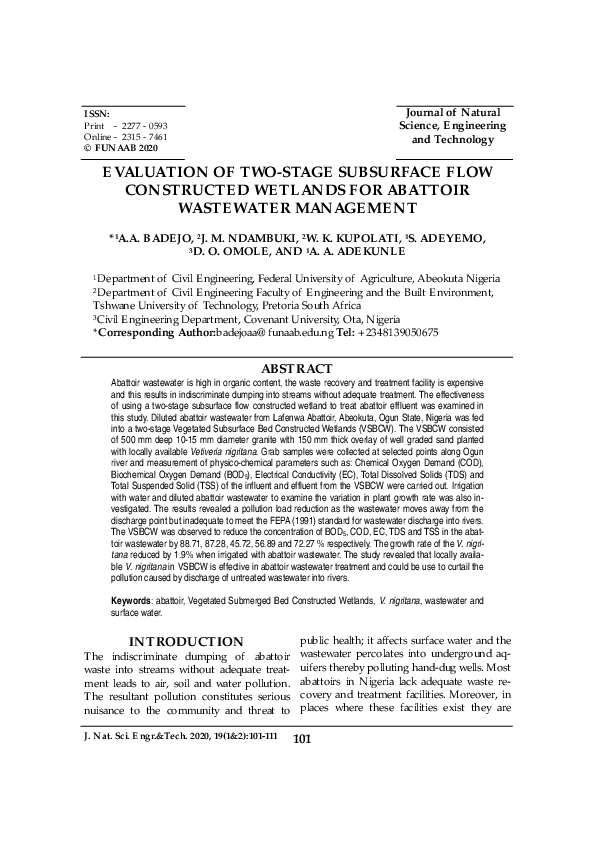 (PDF) Evaluation of Two-Stage Subsurface Flow Constructed Wetlands for ...