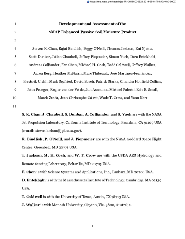 (PDF) Development and assessment of the SMAP enhanced passive soil ...