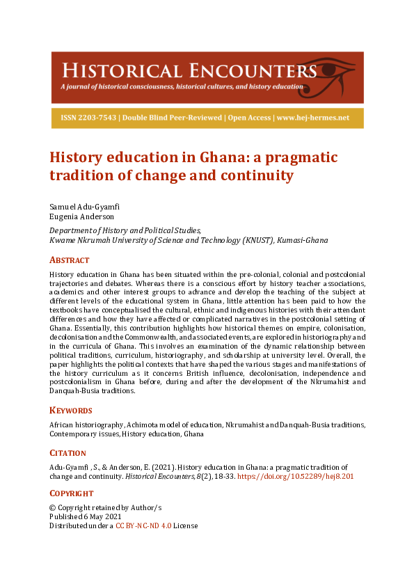 (PDF) History education in Ghana: a pragmatic tradition of change and ...