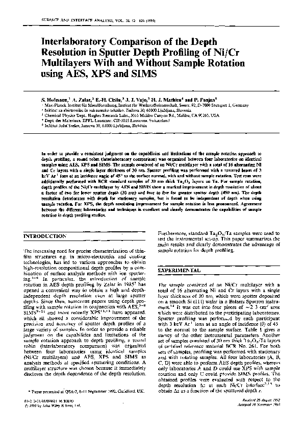 (PDF) Interlaboratory comparison of the depth resolution in sputter ...