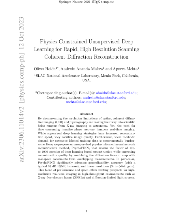 (PDF) Physics Constrained Unsupervised Deep Learning for Rapid, High ...