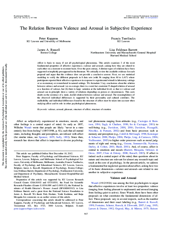 (PDF) The Relation Between Valence and Arousal in Subjective Odor ...