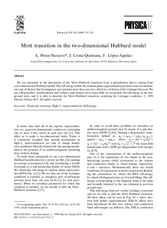 (PDF) Mott Transition in the Two-Dimensional Hubbard Model