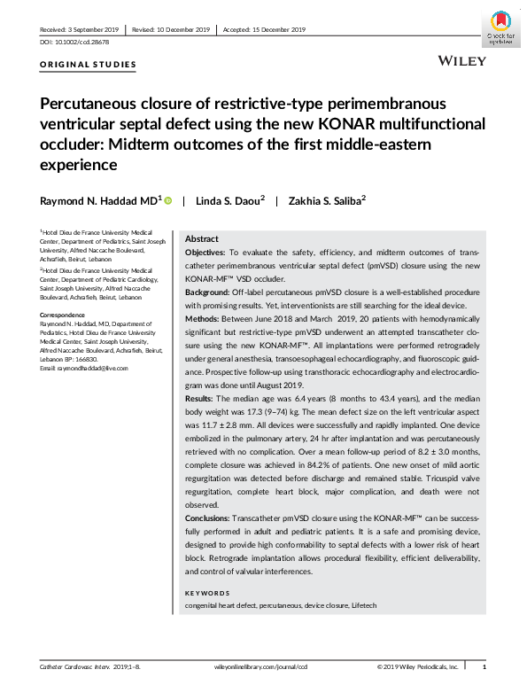 (PDF) Percutaneous closure of restrictive‐type perimembranous ...