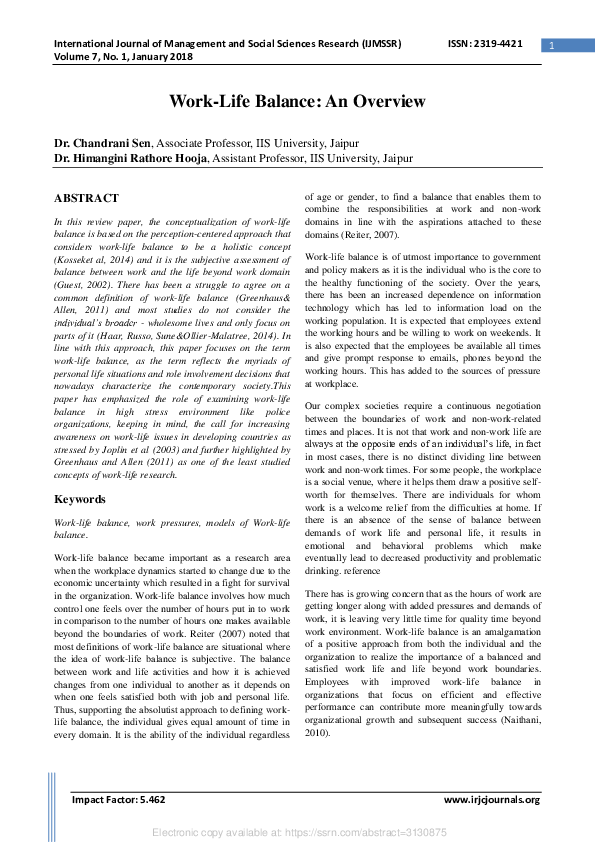 Pdf Work Life Balance An Overview Pdf Work Life Balance An Overview