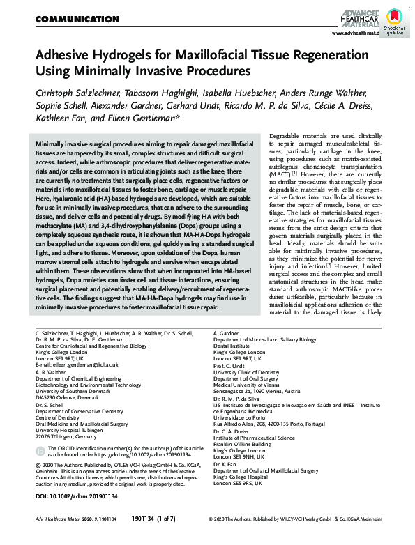 (PDF) Adhesive Hydrogels for Maxillofacial Tissue Regeneration Using ...