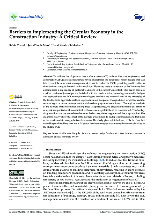 (PDF) Barriers to Implementing the Circular Economy in the Construction ...