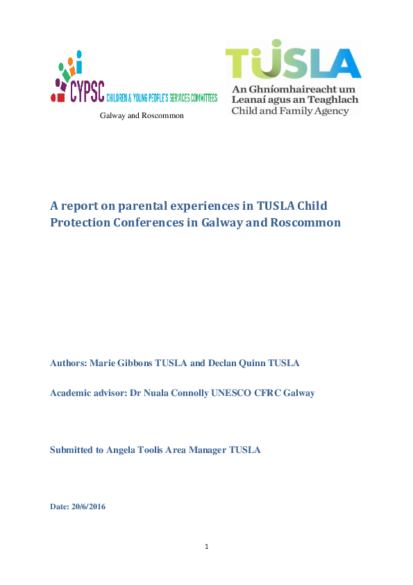 (PDF) A report on parental experiences in TUSLA Child Protection ...