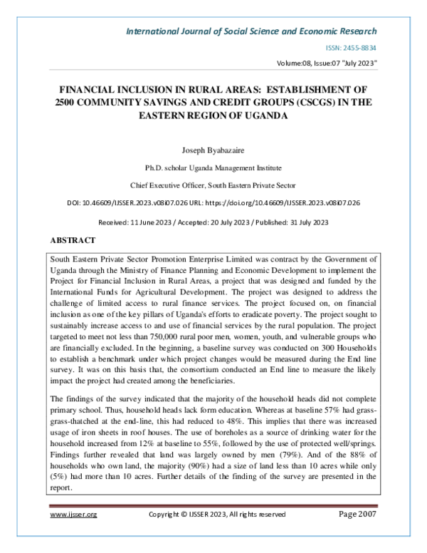 (PDF) Financial Inclusion in Rural Areas: Establishment of 2500 ...