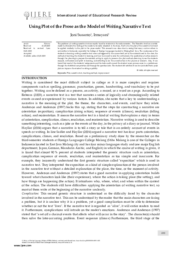 (PDF) Using Plot of the Prose as The Model of Writing Narrative Text