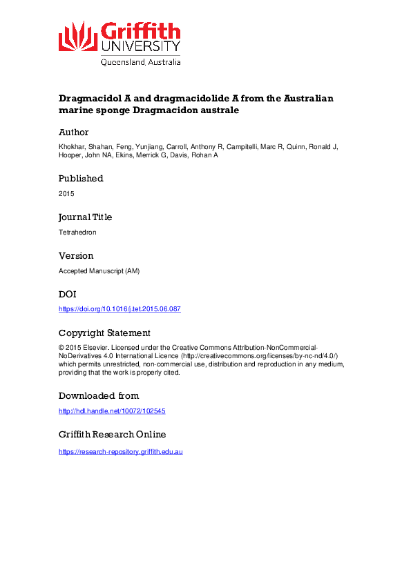 (PDF) Dragmacidol A and dragmacidolide A from the Australian marine ...