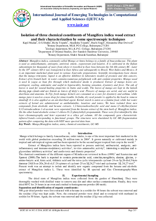 (PDF) Isolation of three chemical constituents of Mangifera indica wood