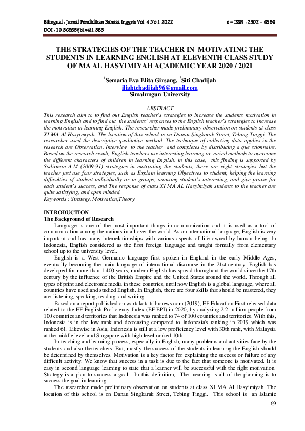 (PDF) The Strategies Of The Teacher In Motivating The Students In ...