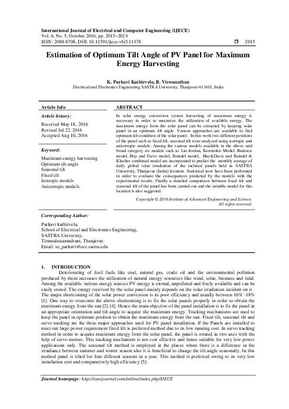 (PDF) Estimation of Optimum Tilt Angle of PV Panel for Maximum Energy ...