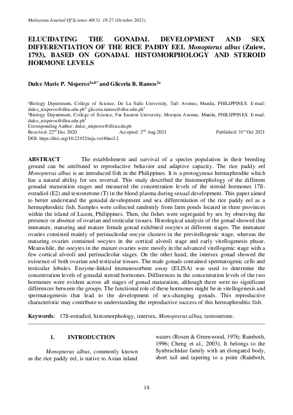 (PDF) ELUCIDATING THE GONADAL DEVELOPMENT AND SEX DIFFERENTIATION OF ...