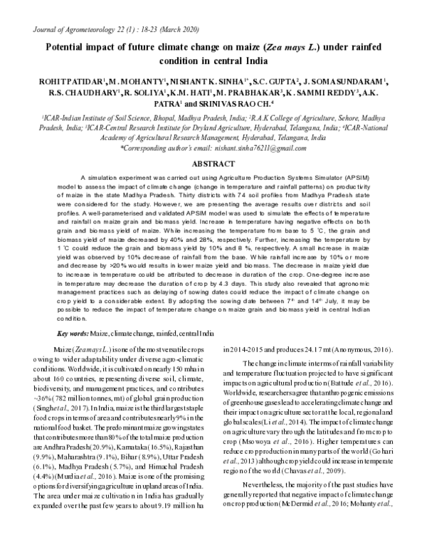 (PDF) Potential impact of future climate change on maize (Zea mays L ...