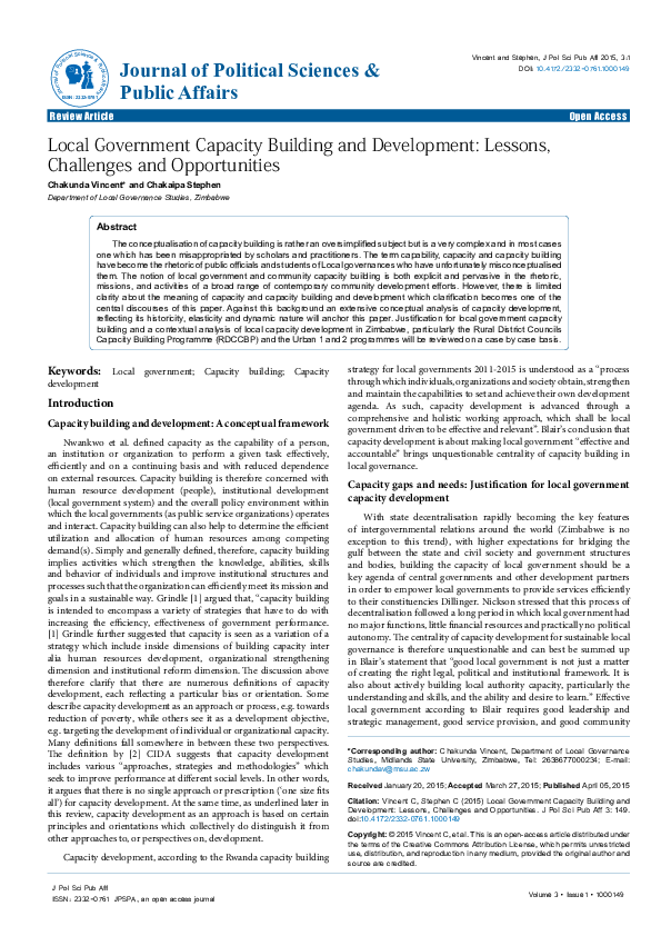 (PDF) Local Government Capacity Building and Development: Lessons ...