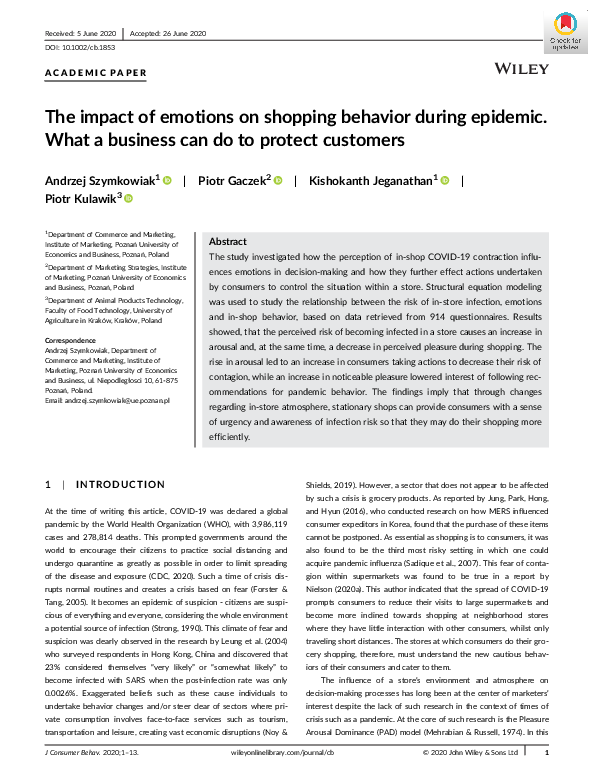 (PDF) The impact of emotions on shopping behavior during epidemic. What ...