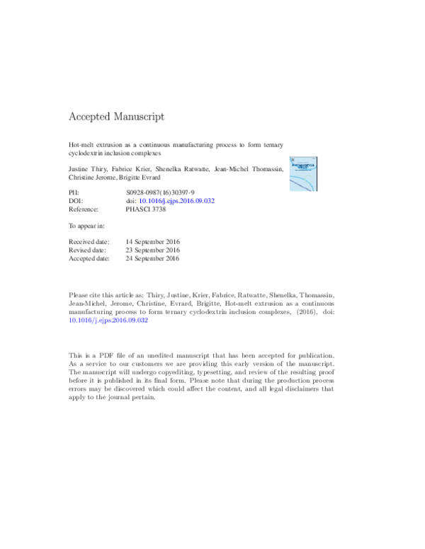 (PDF) Hotmelt extrusion as a continuous manufacturing process to form