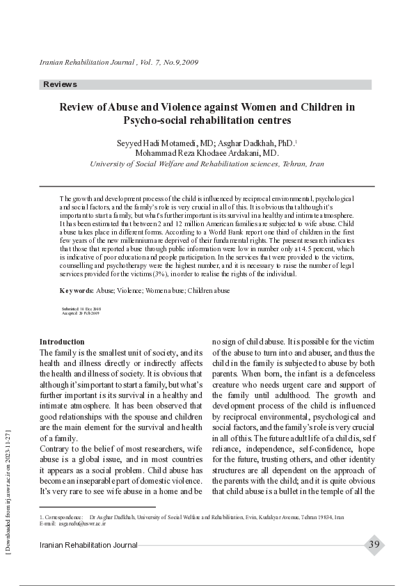 (PDF) Review of Abuse and Violence against Women and Children in