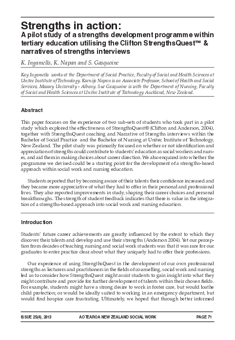 (PDF) Strengths in action: A pilot study of a strengths development ...