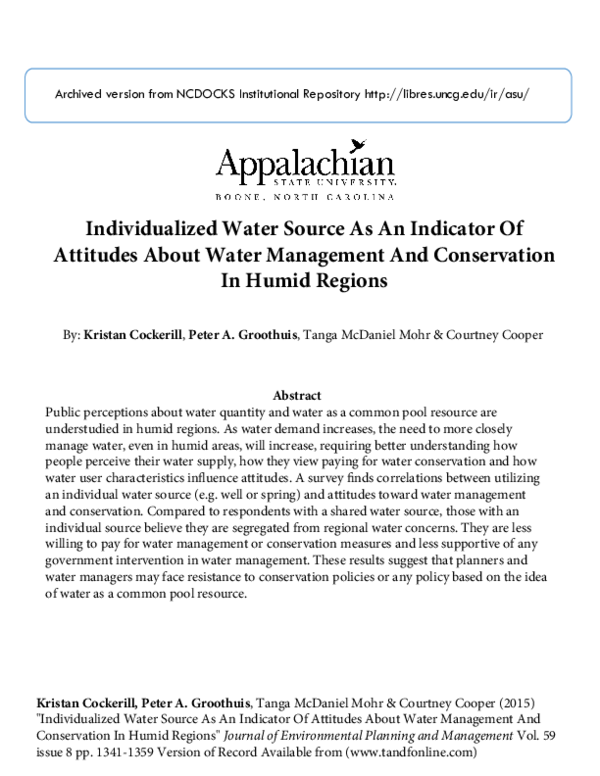 (PDF) Individualized water source as an indicator of attitudes about ...