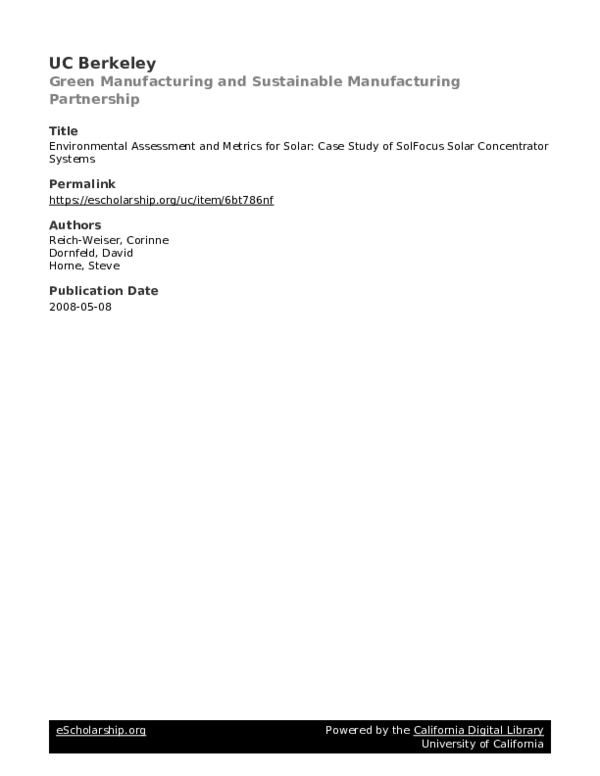 (PDF) Environmental assessment and metrics for solar: Case study of ...