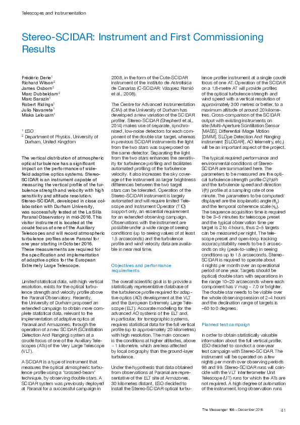 (PDF) Stereo-SCIDAR: Instrument and First Commissioning Results