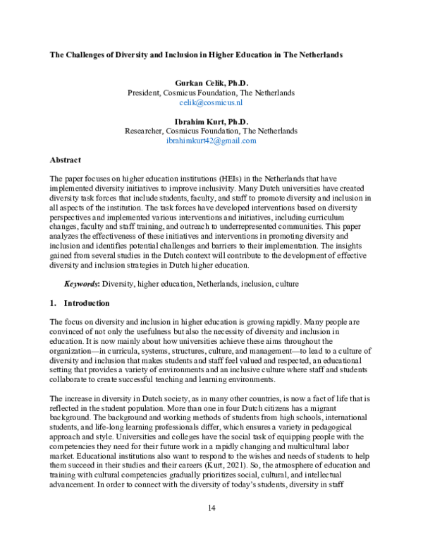 (PDF) The Challenges of Diversity and Inclusion in Higher Education in ...