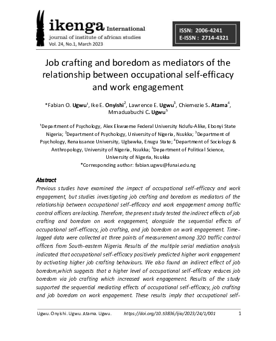 (PDF) Job crafting and boredom as mediators of the relationship between ...