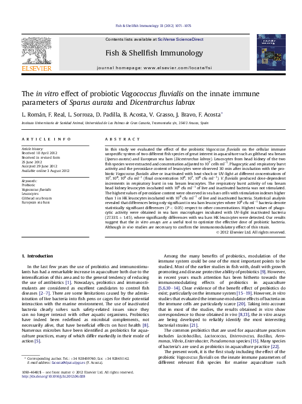 (PDF) The in vitro effect of probiotic Vagococcus fluvialis on the ...