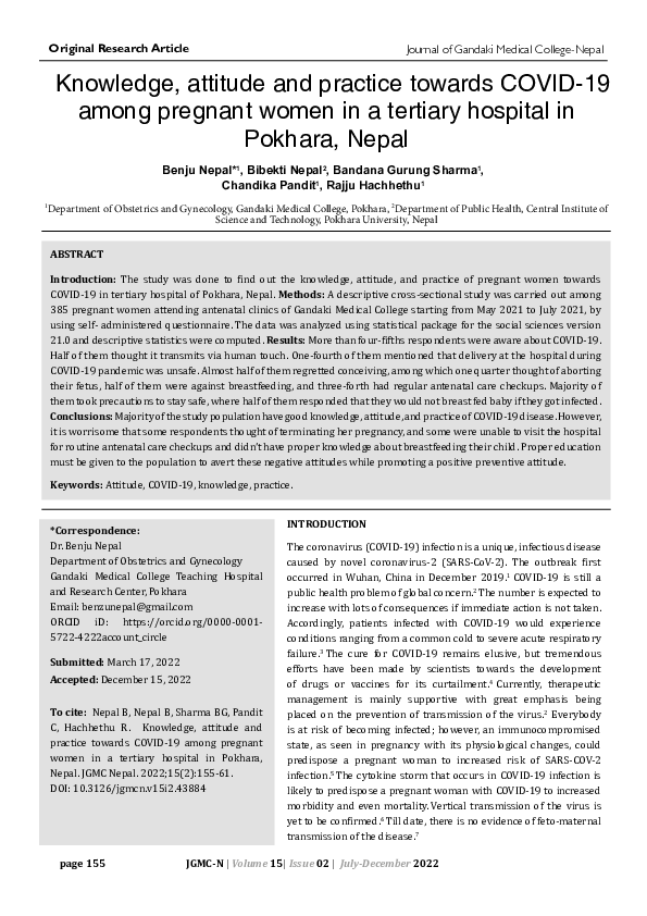 (PDF) Knowledge, attitude and practice towards COVID-19 among pregnant ...