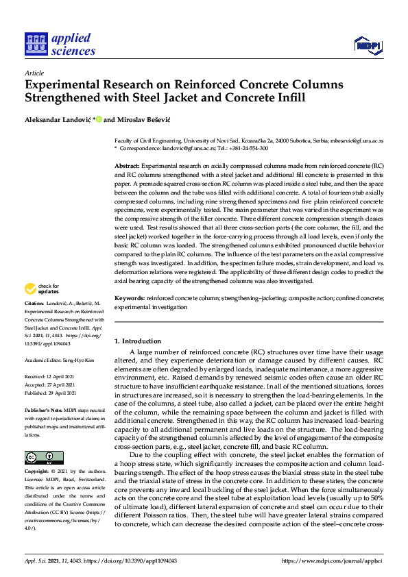 (PDF) Experimental Research on Reinforced Concrete Columns Strengthened ...