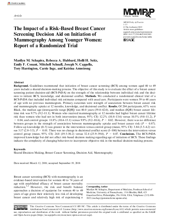 (PDF) The Impact of a Risk-Based Breast Cancer Screening Decision Aid ...