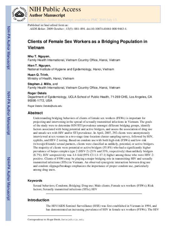 (PDF) Clients of Female Sex Workers as a Bridging Population in Vietnam