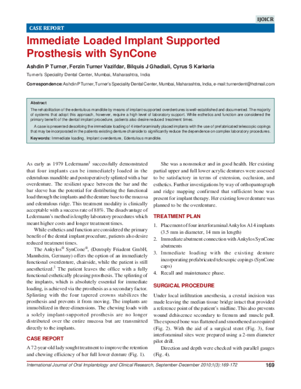 (PDF) Immediate Loaded Implant Supported Prosthesis with SynCone