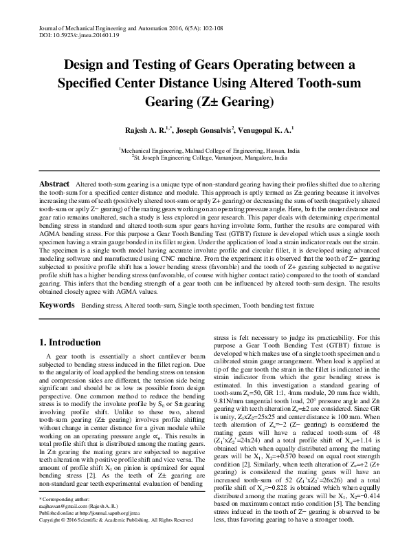 (PDF) Design and Testing of Gears Operating between a Specified Center ...