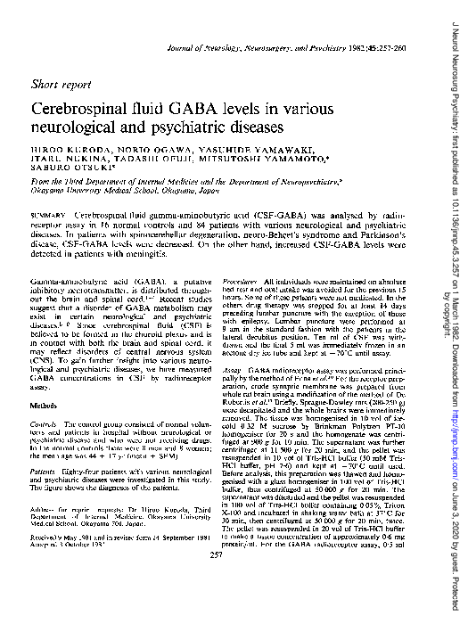 (PDF) Cerebrospinal fluid GABA levels in various neurological and ...