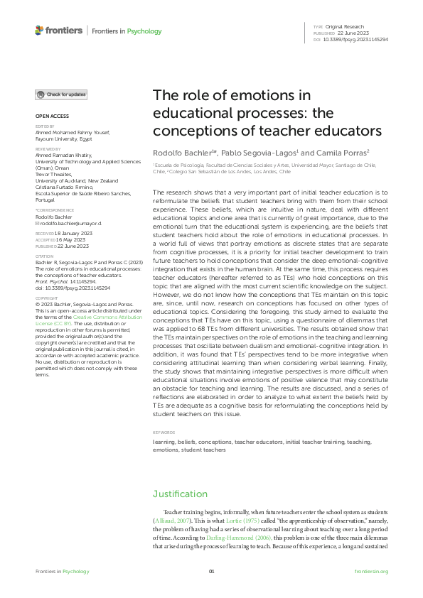 (PDF) The role of emotions in educational processes: the conceptions of ...