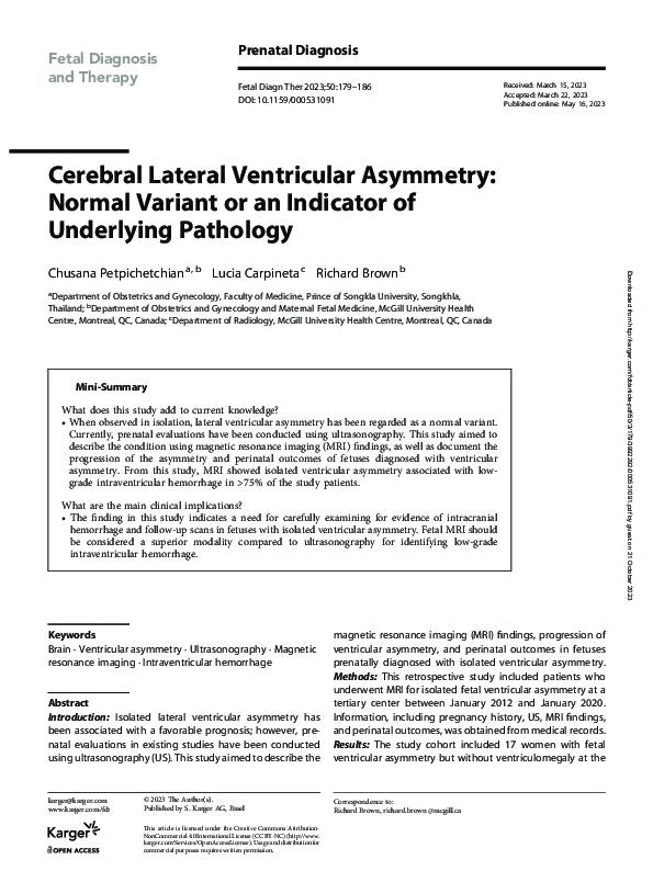 (PDF) Cerebral Lateral Ventricular Asymmetry: Normal Variant or an ...
