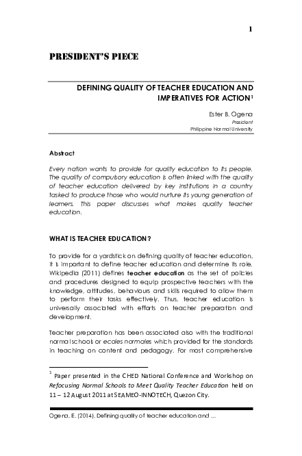 (PDF) Defining Quality of Teacher Education and Imperatives for Action