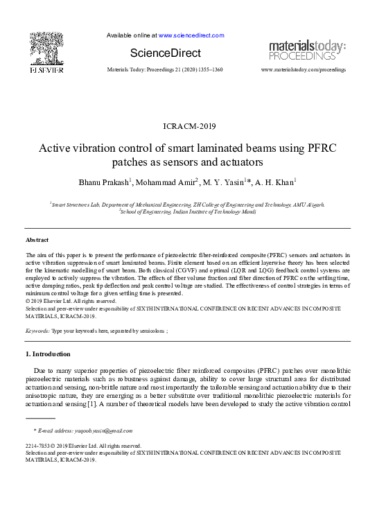 (PDF) Active vibration control of smart laminated beams using PFRC ...
