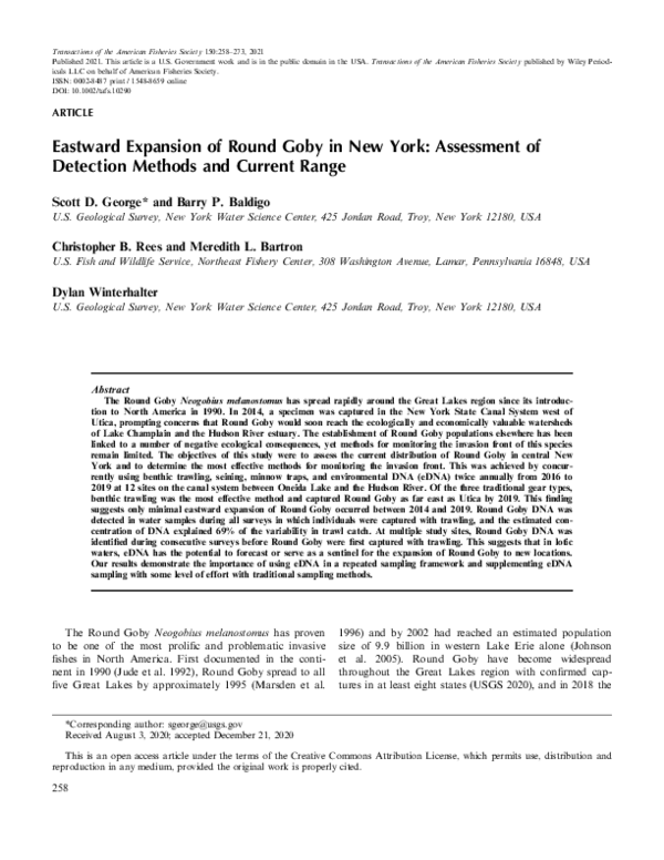(PDF) Eastward Expansion of Round Goby in New York: Assessment of ...